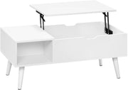 Salontafel Dulvia- Wit - Tafel voor woonkamer - Met opbergruimte en hefplank - Laptoptafel