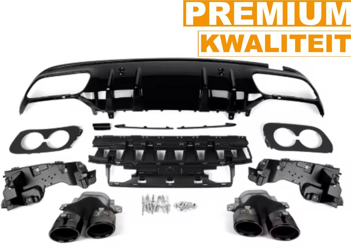 Achterdiffuser Taviro - Achterdiffuser - Voor Mercedes C-Klasse W205 Sedan AMG C43 (2014-2021) - Zwart - Ronde Uitlaat Tips - Auto Accessoires