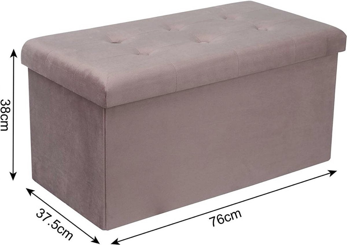 Moderne Opbergbank Nero - Met opbergruimte - Zitbank Poef - Voetenbank - Opbergbox hocker - Zitkist met deskel - Roze - Velvet - 76x38x38 cm