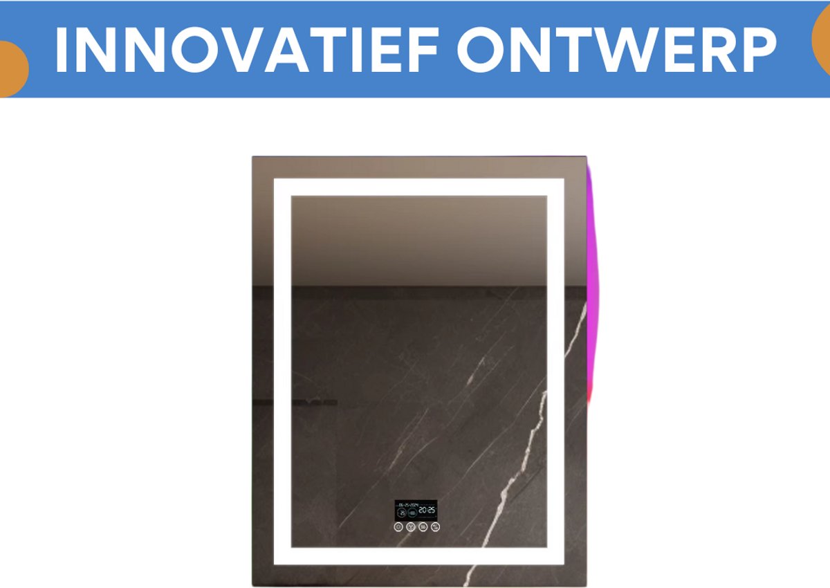 Badkamerspiegel Musica - Met verwarming en LED verlichting - Bluetooth en muziek - Geen condens - Spiegel voor badkamer - 70x90cm