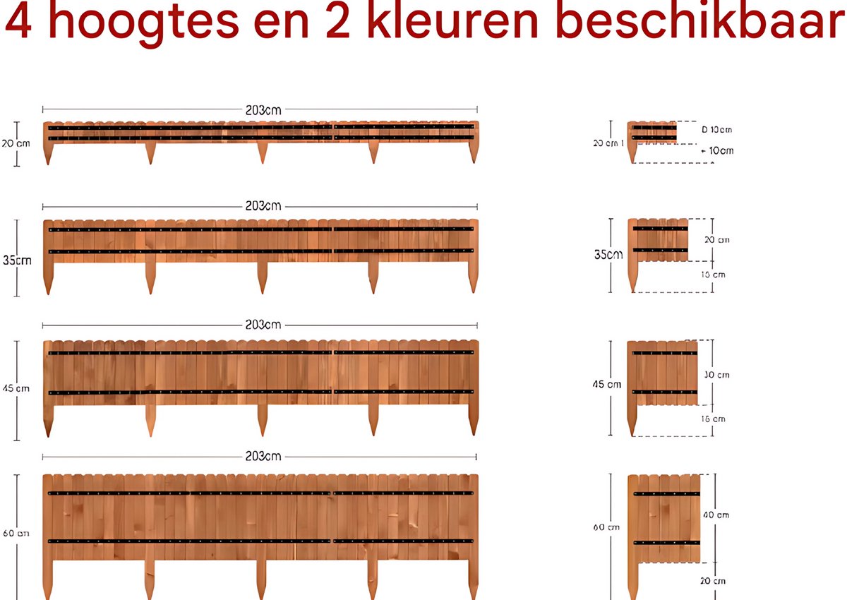 Tuin Gras Gazon Rand - Flexibele Houten Border voor Tuinhek - Tuinafboording voor Outdoor Landschap & Tuindecoratie - 203x60x1.4cm Bruin