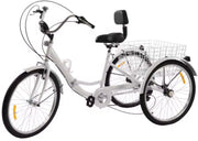 Driewieler Opulence 24 Inch - 7 versnellingen - Fiets voor volwassenen en senioren - Opvouwbare Trike - Met mand en LED Verlichting - Wit