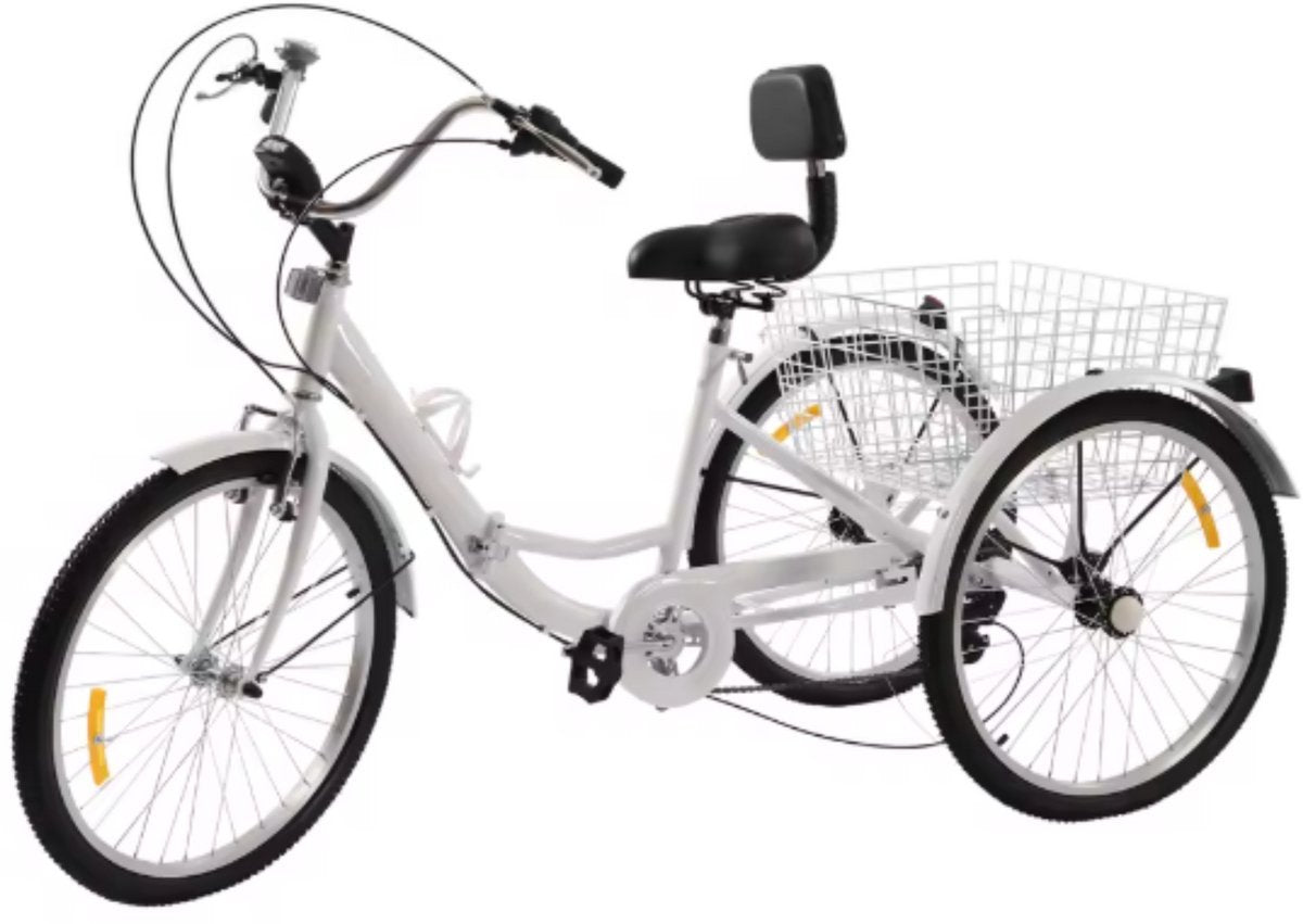 Driewieler Opulence 24 Inch - 7 versnellingen - Fiets voor volwassenen en senioren - Opvouwbare Trike - Met mand en LED Verlichting - Wit