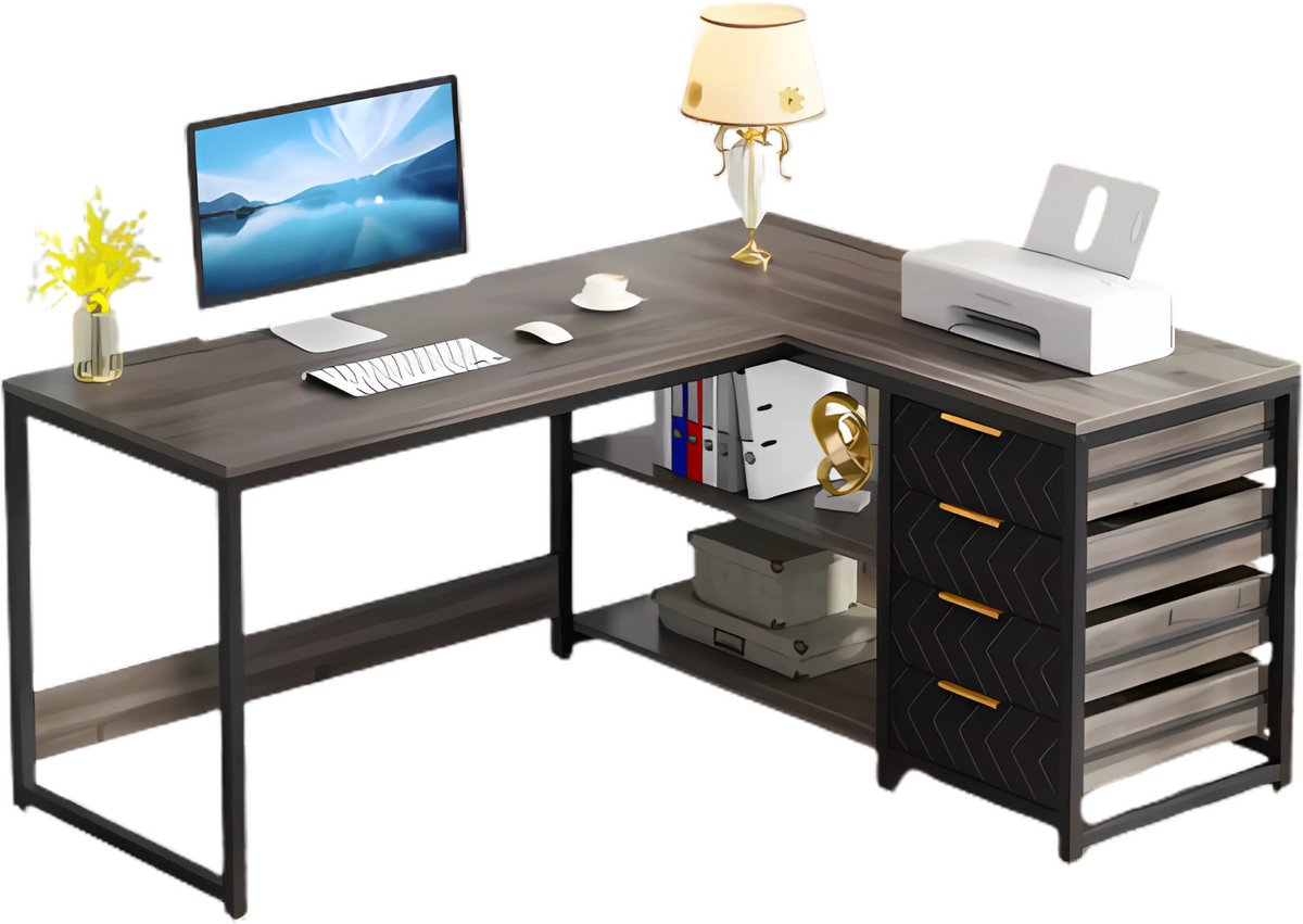 Hoekbureau Dublin - Computerbureau - 150cm - Grijs - Voor thuis of werk - Hout en metaal