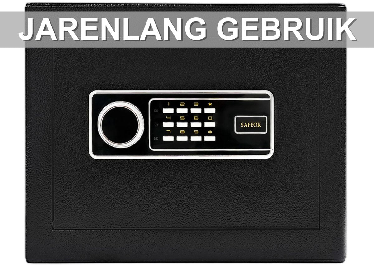 Beveiligingskluis – Kluis - Voor geld, contant geld en waardevolle spullen – Digitale kluis met sleutel en code – Zwart