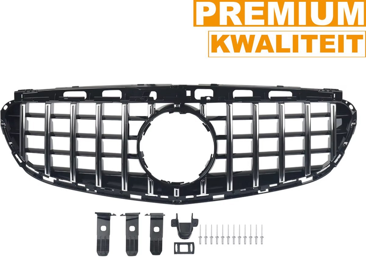 Grille Quorin - Voorbumper - GTR Stijl - Voor Mercedes W212 E-Klasse Sedan (2014-2016) - Chroom + Zwart - Auto Accessoires