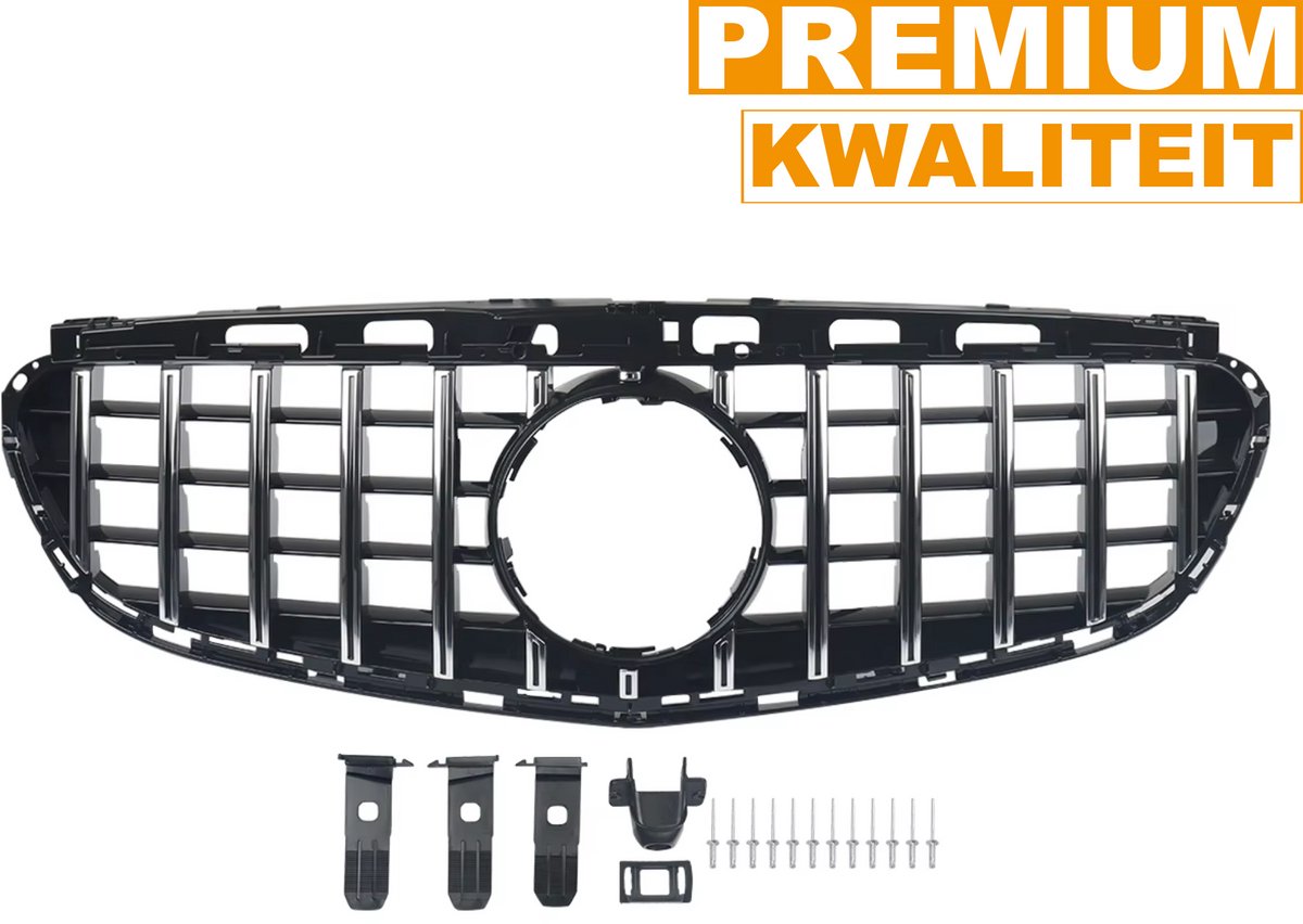 Voorbumper grille - GTR Stijl - Voor Mercedes W212 E-Klasse Sedan (2014-2016) - Chroom + Zwart - Auto Accessoires