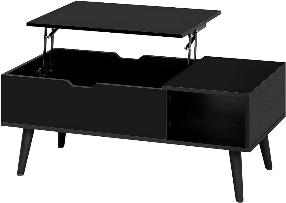 Salontafel Dulvia- Zwart - Tafel voor woonkamer - Met opbergruimte en hefplank - Laptoptafel
