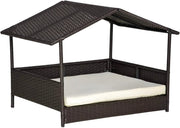 Hondenhuis met kussen - 98x69x73 cm - Voor Honden - PP Rotan Koffiebruin - Hondenbench (Binnen & Buiten) - Bench