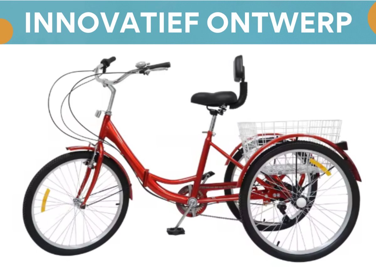 Driewieler Zyrell - Luco - 7 versnellingen - Fiets voor volwassenen en senioren - 24 Inch - Opvouwbare - Verstelbaar - Met mand - Voorrem - Geel