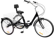 Driewieler Zyrell - Nevlo - 7 versnellingen - Fiets voor volwassenen en senioren - 24 Inch - Opvouwbare - Verstelbaar - Met mand - Voorrem - Zwart - 120KG