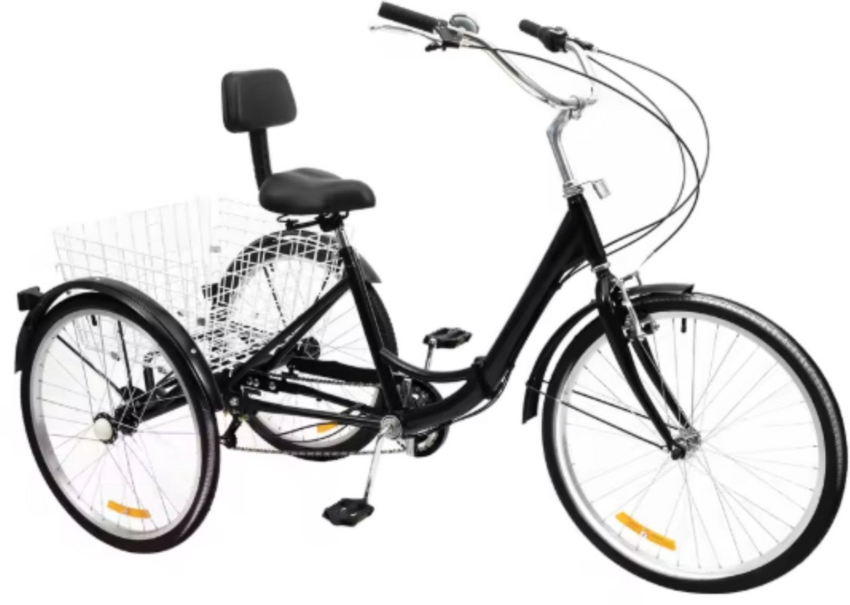 Driewieler Zyrell - Nevlo - 7 versnellingen - Fiets voor volwassenen en senioren - 24 Inch - Opvouwbare - Verstelbaar - Met mand - Voorrem - Zwart - 120KG