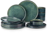 Azzuro Serviesset - 12 delig - 4 persoons - Groen - Dinerborden - Bordenset - Diepe borden - Ontbijtborden - Servies - Keukenservies