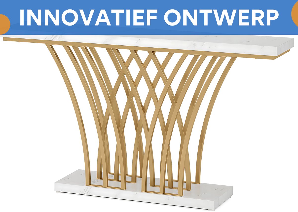 Consoletafel Luxery - 150cm - Sidetafel - Wandtafel - Haltafel - Goud - Marmerlook - Voor Hal of woonkamer of Gang