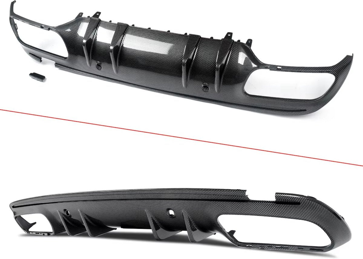 Achterbumper - Voor Mercedes C-Klasse W205 C63 AMG - Auto accessoires - Diffuser - Carbon Look - Met uitlaat tips