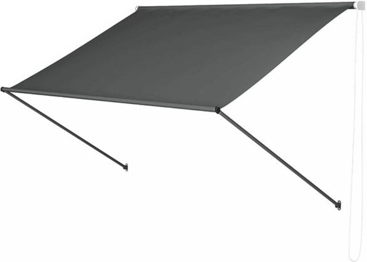 Happyment Zonneluifel deluxe - Handmatig - Luifel met steunpoten - Zonnescherm - Terras - Tuin of balkon - Grijs - 300x180cm