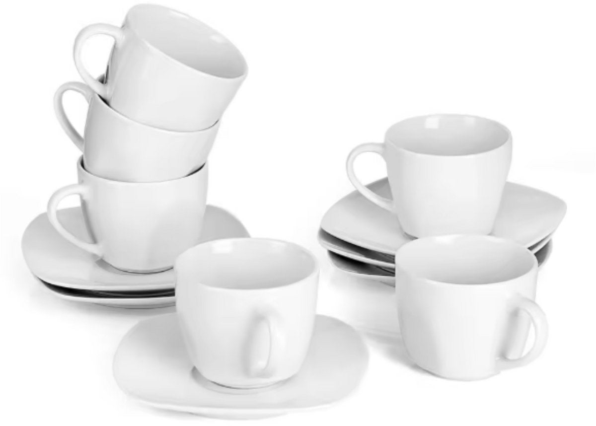 Prestina Mokkenset - 6 stuks - Wit - Dinerborden - Bordenset - Diepe borden - Ontbijtborden - Servies