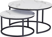 Salontafel - Marmour Look - Zwart Frame - Set van 2 - Rond - Luxe Ontwerp