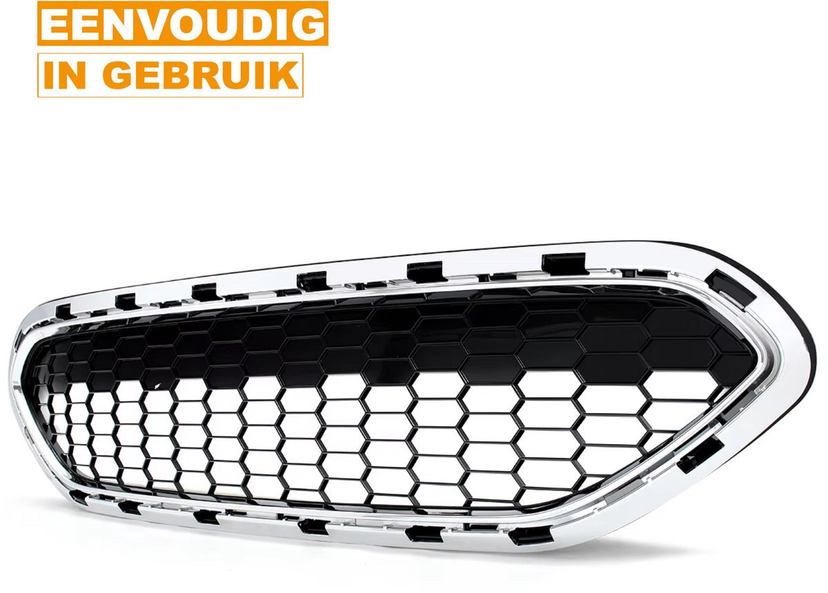 Voorbumper Grille - Honingraat Stijl - Chroom/Zwart - Voor Ford Fiesta (2014-2018) - Auto Accessoires