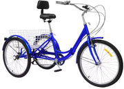 Opulence Driewieler Zico - 7 versnellingen - Fiets voor volwassenen en senioren - 24 Inch - Opvouwbare Trike - Met mand - Voorrem - Blauw