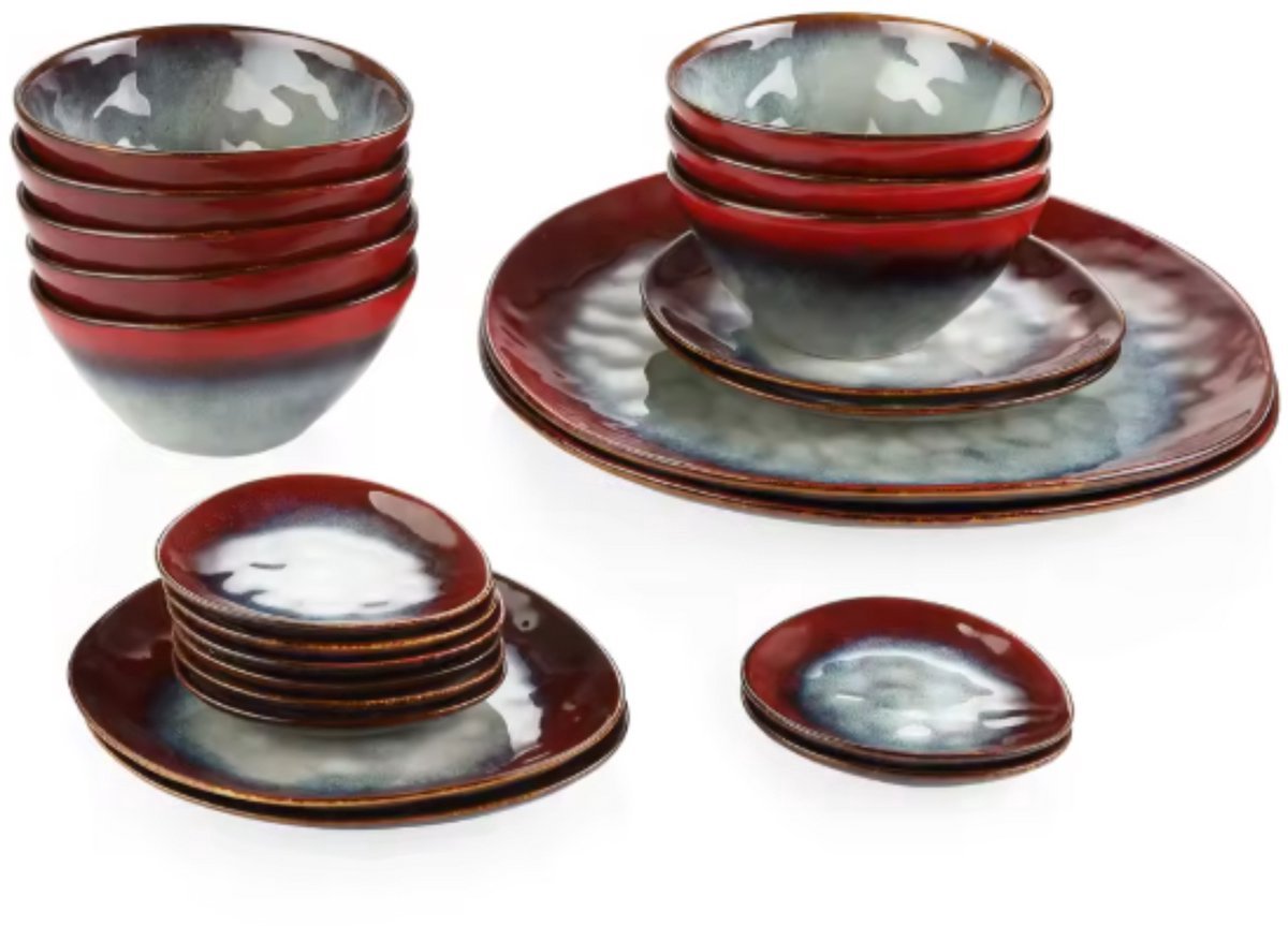 Celestial Serviesset - 22 delig - 4 persoons - Lava rood - Dinerborden - Bordenset - Diepe borden - Ontbijtborden - Servies - Keukenservies