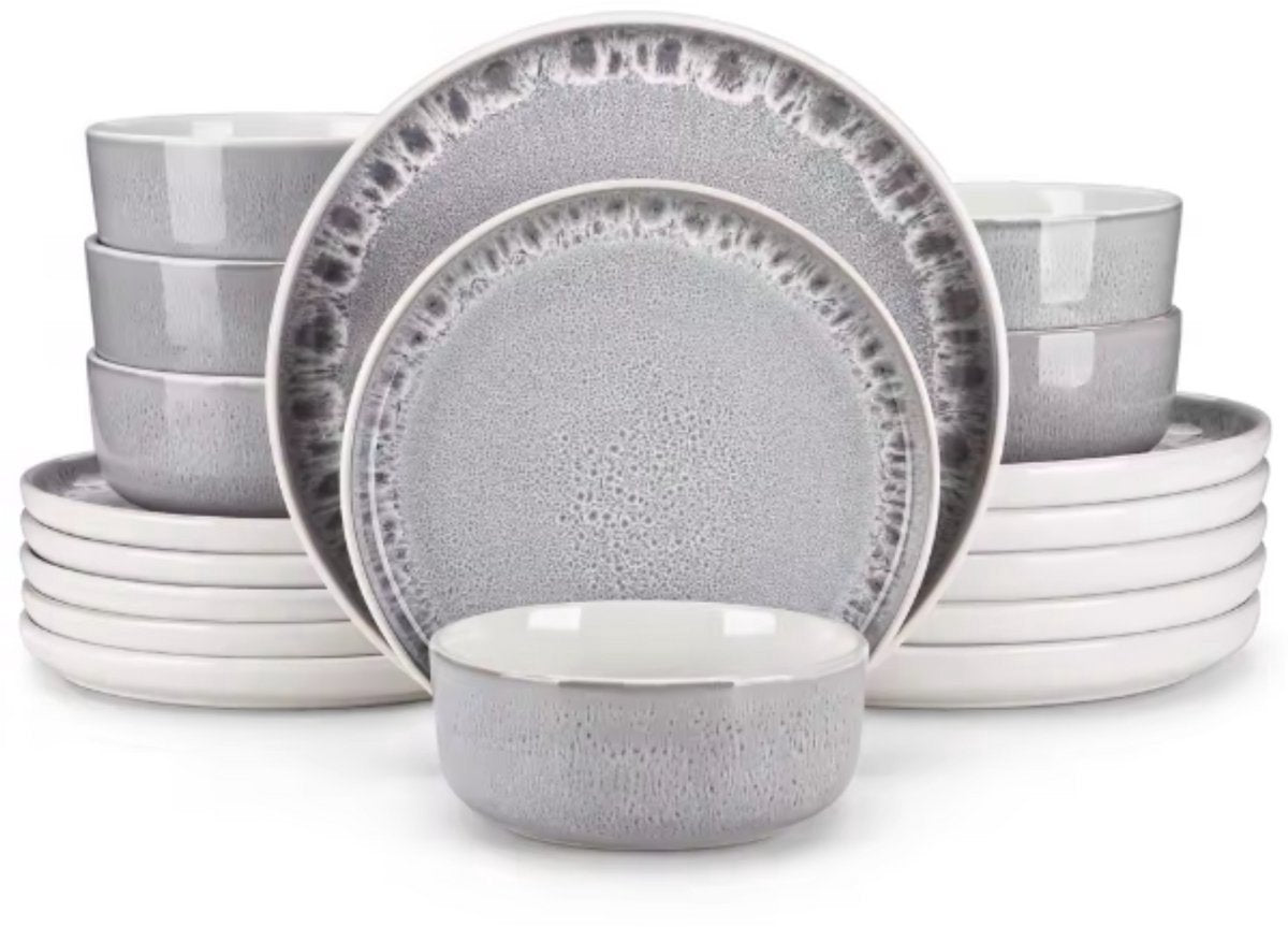Majestic Averto Serviesset - 36 delig - 8 persoons - Grijs - Dinerborden - Bordenset - Diepe borden - Ontbijtborden - Servies - Keukenservies - Luxe design - Tafelstijl