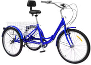 Driewieler Zico - 7 versnellingen - Fiets voor volwassenen en senioren - 24 Inch - Opvouwbare Trike - Met mand - Voorrem - Blauw