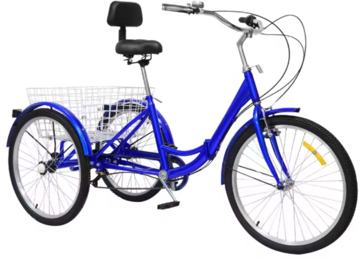 Driewieler Zico - 7 versnellingen - Fiets voor volwassenen en senioren - 24 Inch - Opvouwbare Trike - Met mand - Voorrem - Blauw