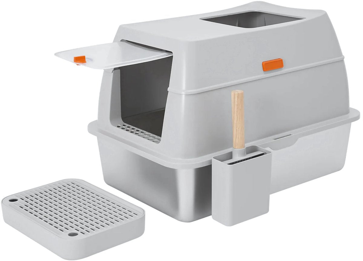 Roestvrijstalen Kattenbak - Kattentoilet - met Deksel & Hoge Zijkant - Gemakkelijk Schoon te Maken - Voor Katten & Puppy’s