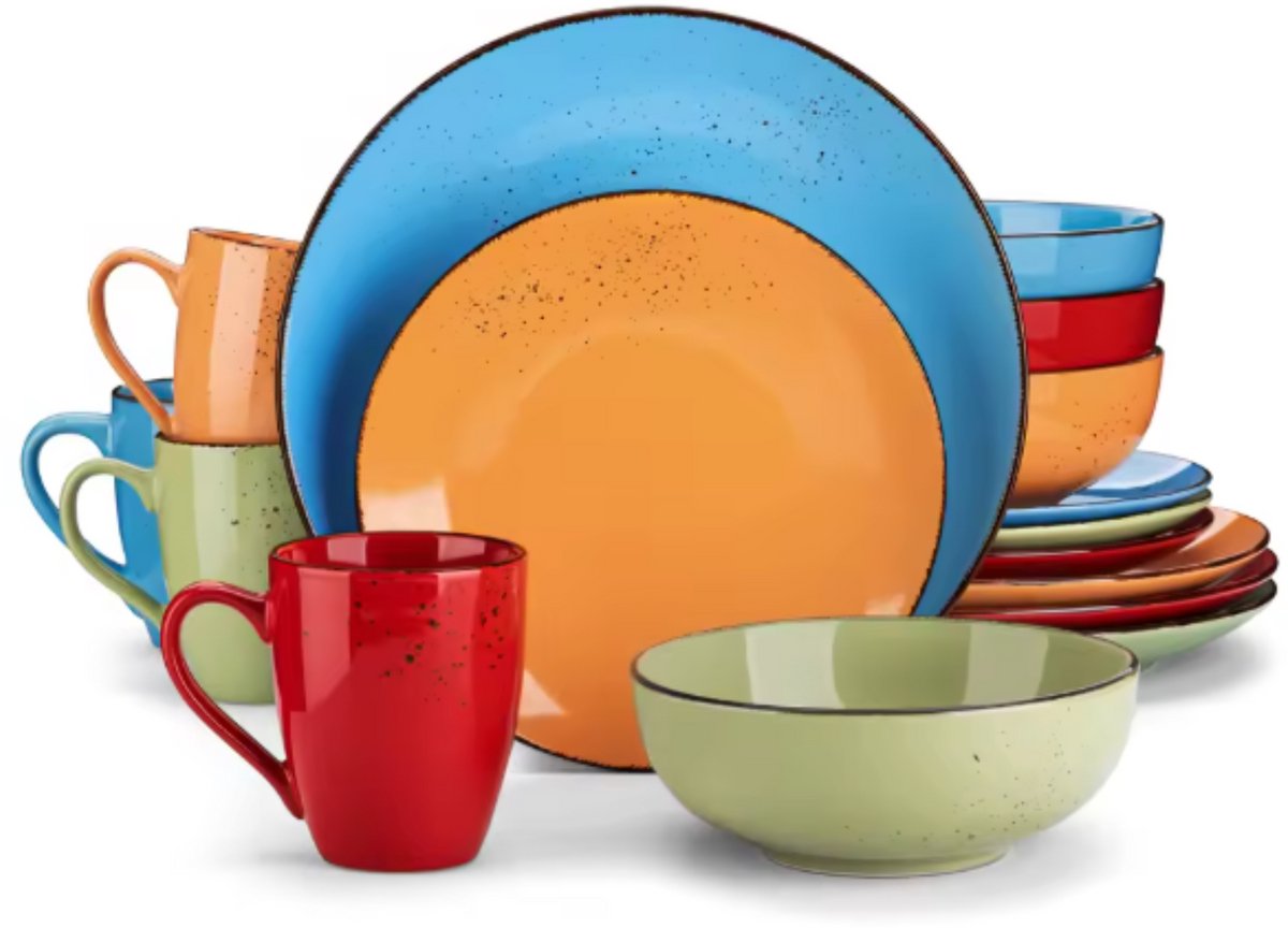 Sorella Serviesset - 16 delig - 12 persoons - Mix kleuren - Dinerborden - Bordenset - Diepe borden - Ontbijtborden - Servies - Keukenservies