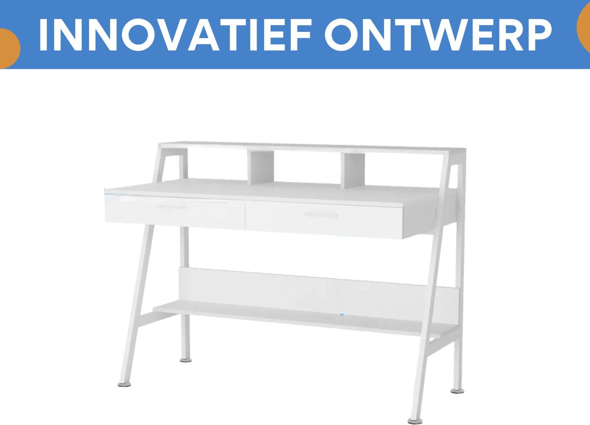 Bureau voor thuis - Met 2 lades - 120 cm - Wit - Computerbureau - Voor volwassenen - Dames