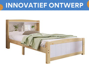 Eenpersoonsbed - Kinderbed - Kinderbedden - Voor Kinderen of Jeugd - Met Opberghoofdeinde & Lattenbodem - Grenenhout in Natuurlijk Wit - 90x200cm