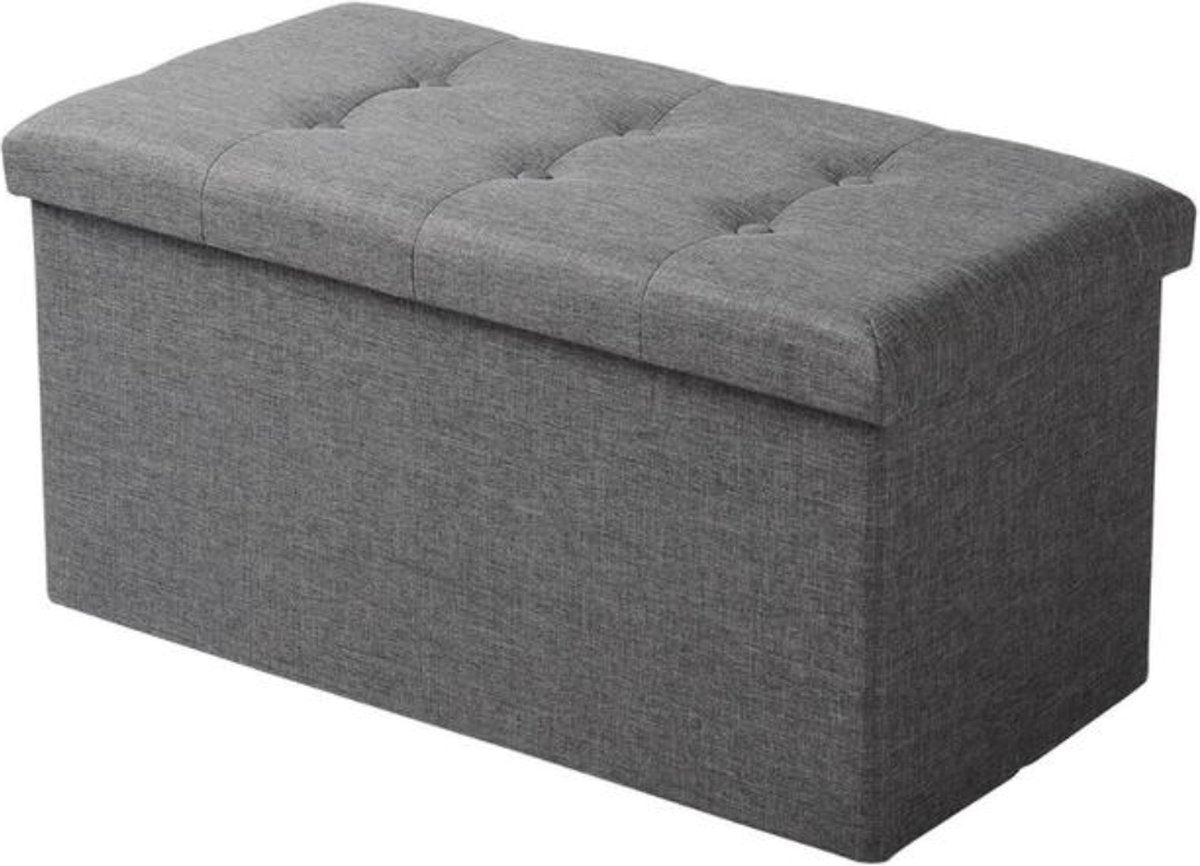 Moderne Opbergbank Dero - Met opbergruimte - Zitbank Poef - Voetenbank - Opbergbox hocker - Zitkist met deskel - Grijs - Stof - 76x38x38 cm