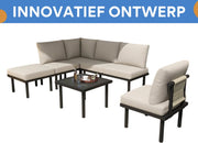 6-delig Tuin Loungeset - Tuinmeubelset - Voor Buiten & Terras - Met Glazen Tafelblad & Kussens - Touwgaas & IJzeren Frame
