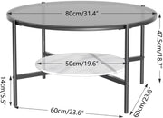 Salontafel Mira - 2-Lagen Glazen Design - Goud - Glanzend Tafelblad & Leistenen Onderplank - Moderne Luxe Thee- & Bijzettafel voor Woonkamer