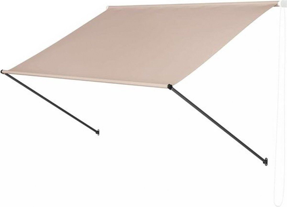 Happyment Zonneluifel deluxe - Handmatig - Luifel met steunpoten - Zonnescherm - Terras - Tuin of balkon - Beige - 300x180cm