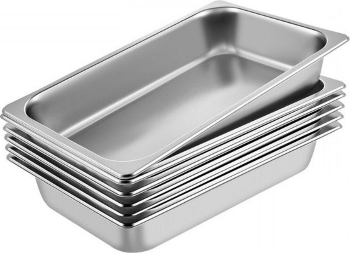 Warmhoudbakken 6 stuks - 13L - Voedselverwarmer - Luxe Stoomtafelpan - Roestvrij Staal - Chafing dish - voor Buffetwarmer - Warmhoudschalen