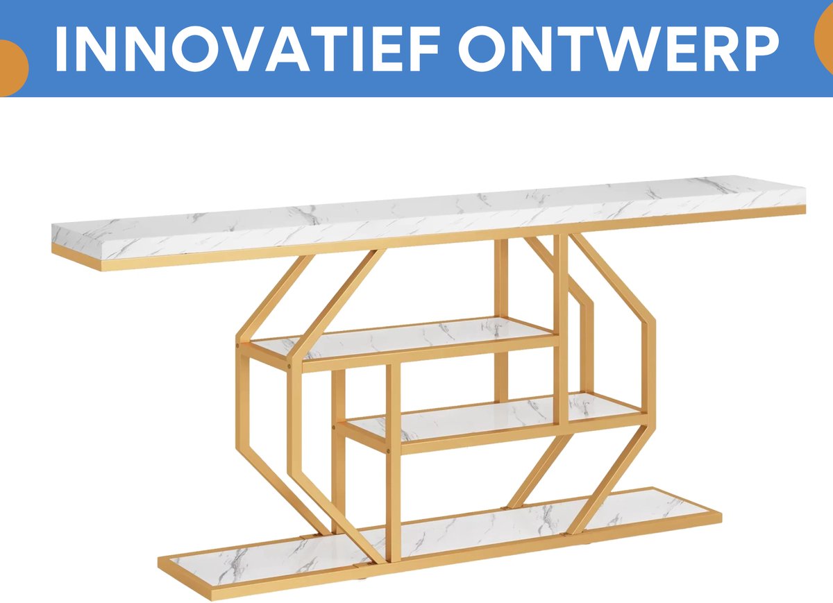Moderne Haltafel Vexa - Goud - Wandtafel - Consoletafel - 30x180x90 cm - Voor Gang en Woonkamer