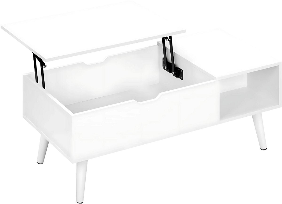 Salontafel Dulvia- Wit - Tafel voor woonkamer - Met opbergruimte en hefplank - Laptoptafel