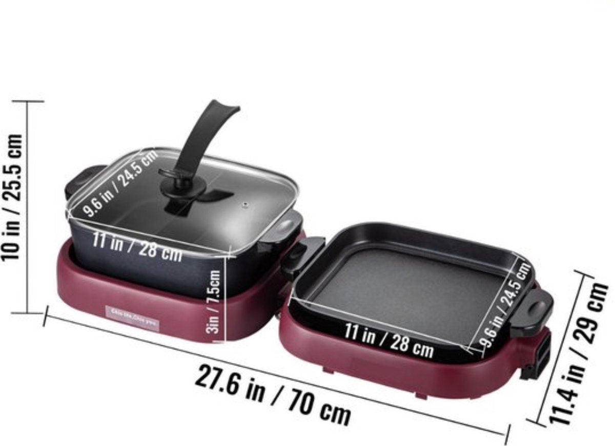 Happyment Hotpot Electrisch - Chinese Fondue - Hotpot Pan - Kookpot - 2 Vaks - Inclusief Grill
