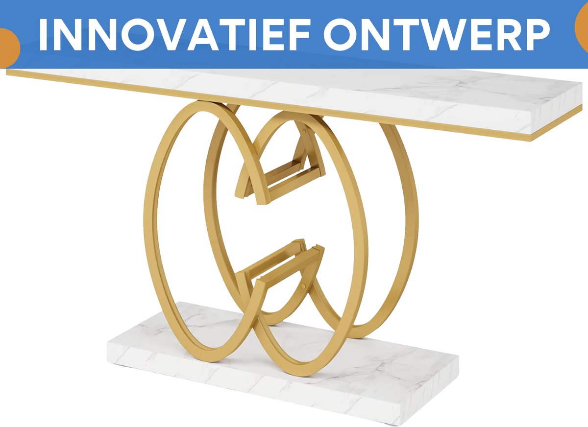 Wandtafel Pero - Haltafel - Dressiortafel - Bijzettafel - Sidetable - Kunstmarmer, goud - 140cm