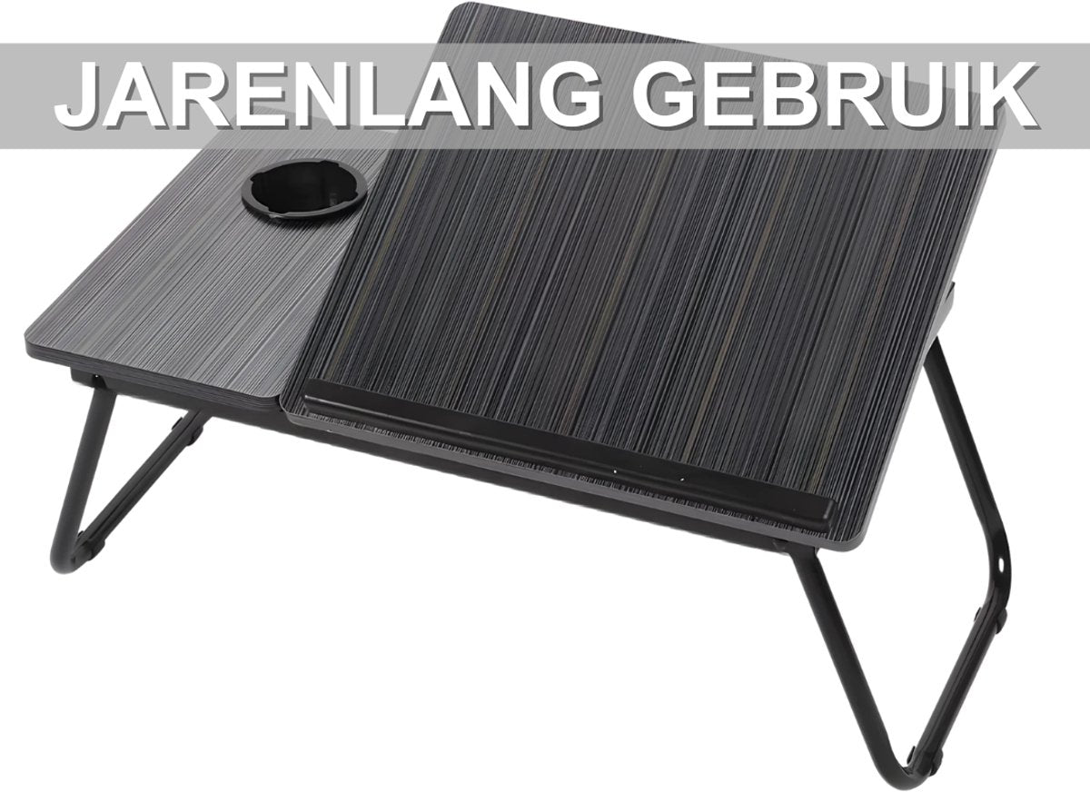 Laptoptafel – Tablethouder - Bedtafel – Voor bed, kantoor of studie – In hoogte verstelbaar met bekerhouder – Zwart