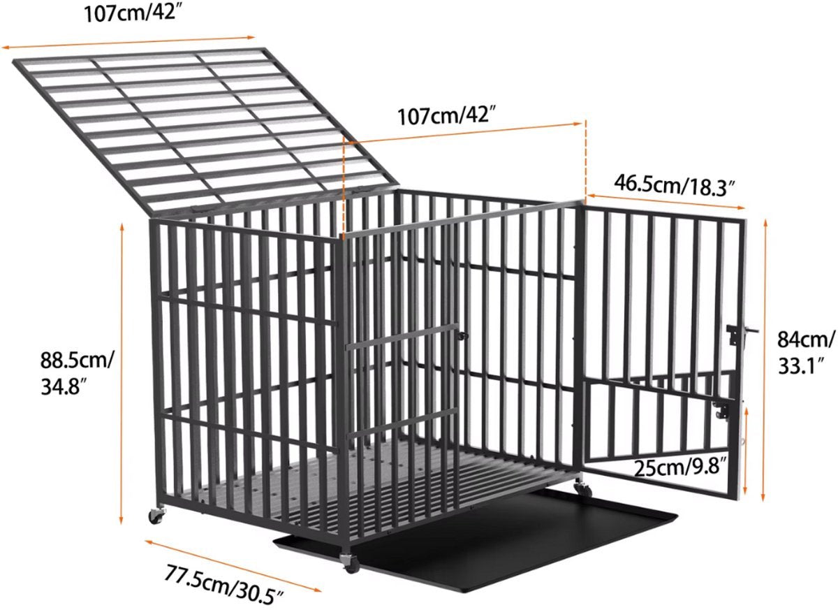 Hondenbench Titan - 107CM - Hondenhok - Metaal - Kennel - Op wielen