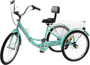 Opulence Driewieler 7 versnellingen - Fiets voor volwassenen en senioren - 24 Inch - Opvouwbare Trike - Met mand en LED Verlichting - Groen