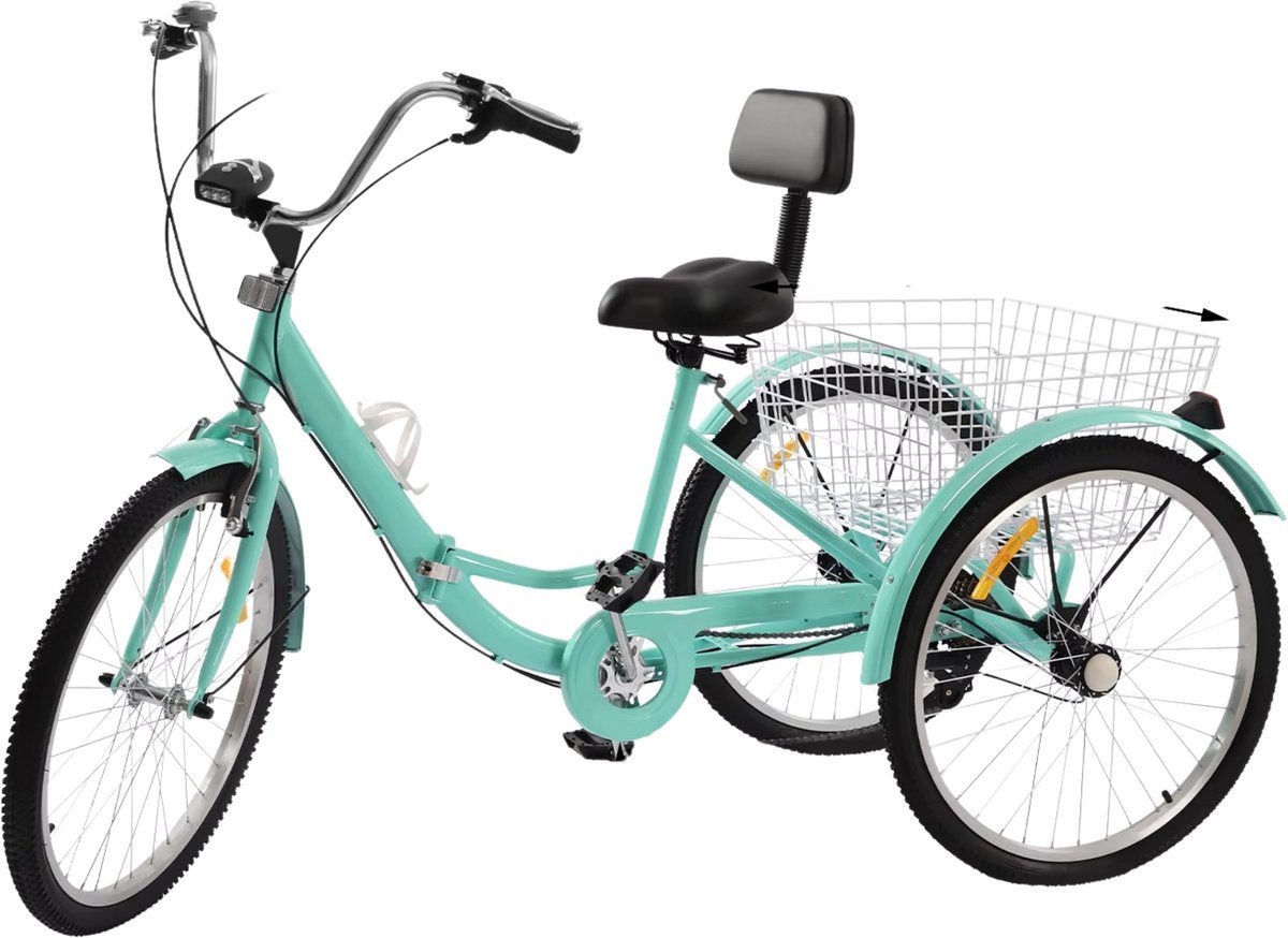 Opulence Driewieler 7 versnellingen - Fiets voor volwassenen en senioren - 24 Inch - Opvouwbare Trike - Met mand en LED Verlichting - Groen