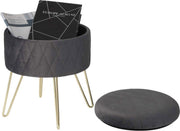 Bolt Edge Poef Deluxe - Donkergrijs Velvet - Voetenbank met Opbergruimte - Opbergbox Hocker en Zitkist - 31.5x31.5x36cm