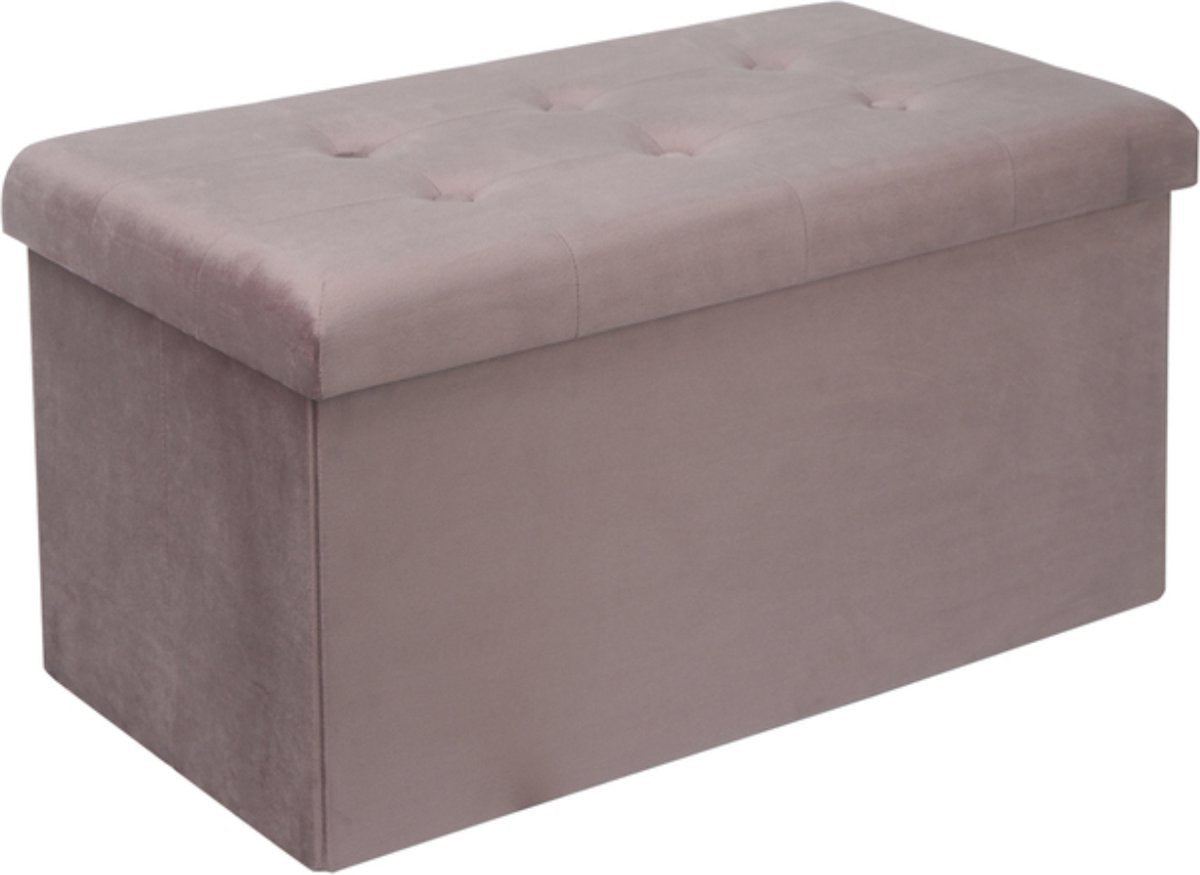 Moderne Opbergbank - Zitbank Poef - Roze Velvet - Met opbergruimte - 76x38x38cm