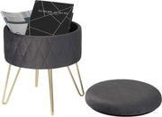 Happyment Poef deluxe - Voetenbank met opbergruimte - Donkergrijs - Opbergbox hocker - Zitkist met deskel - Velvet - 31.5x31.5x36cm
