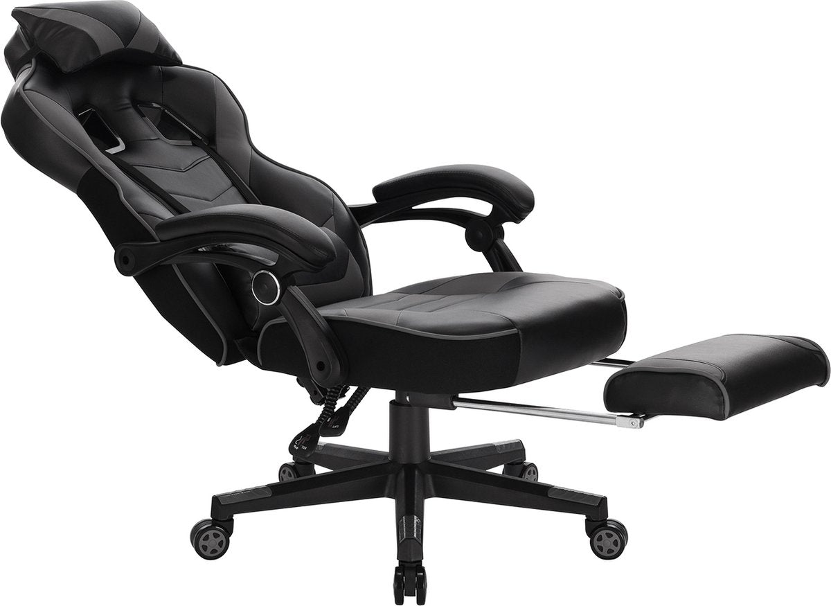 Gaming stoel Hybride - Verstelbaar in hoogte - Met voetsteun - Gamestoel - Chair - Ergonomische bureaustoel - Chair - Zwart - Kunstleer
