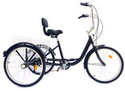 Driewieler voor volwassenen - 6 versnellingen - Fiets voor senioren - 24 Inch - Met mand - Voorrem - Zwart